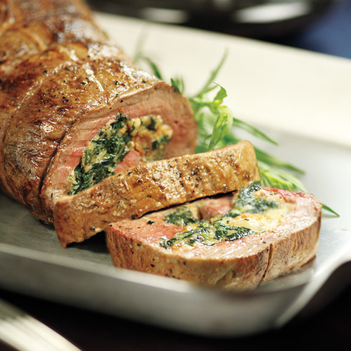 Spinach and Bacon Stuffed Beef Tenderloin